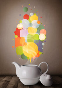 Conversation bubbles arising from teapot
